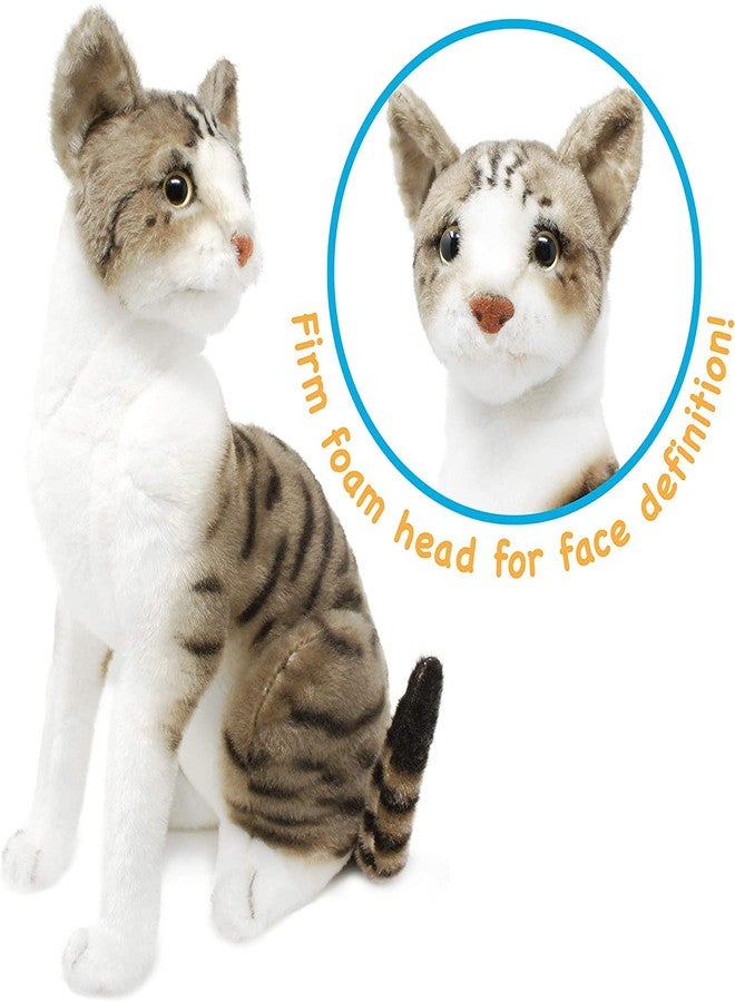 تيكلز قطة موسيقية جالسة تصدر صوت مواء مواء، لعبة حيوانية محشوة ناعمة للأطفال من الأولاد والبنات، هدية عيد ميلاد (اللون: رمادي وأبيض، الحجم: 40 سم) - Image 3